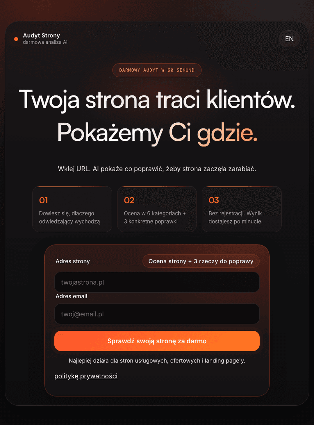 Podgląd narzędzia Roast My Website