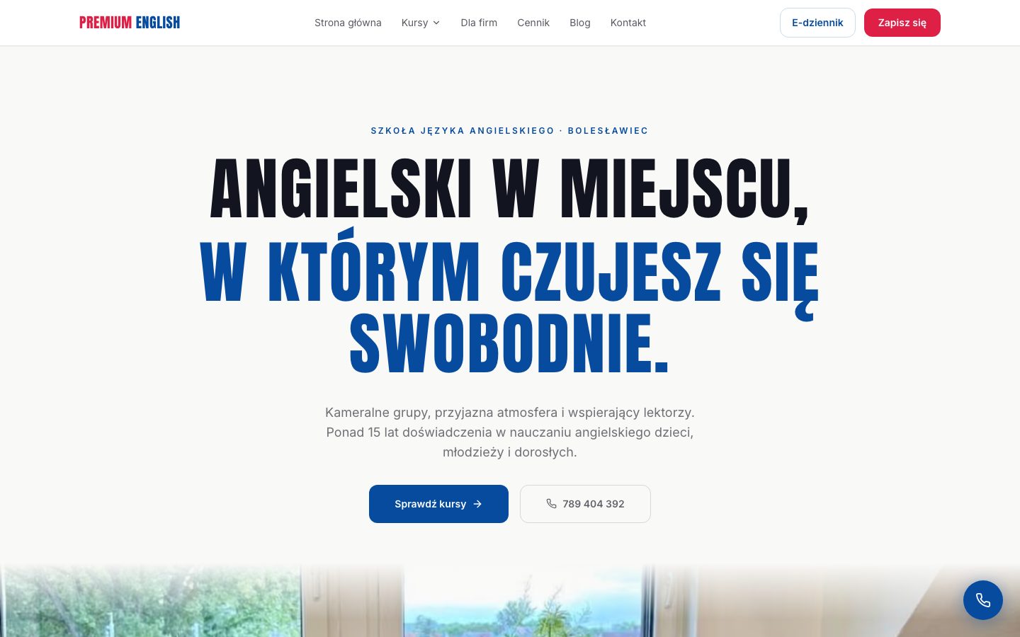 Zrzut strony głównej Premium English