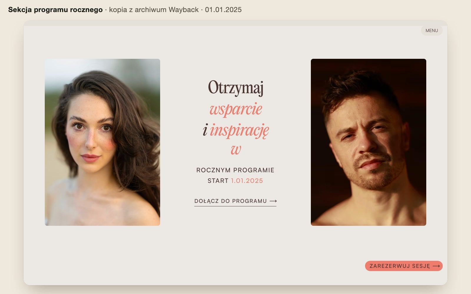 Sekcja Otrzymaj wsparcie i inspirację w rocznym programie, start 1.01.2025, z dwoma portretami