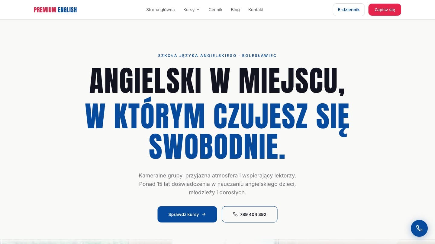 Hero strony głównej Premium English
